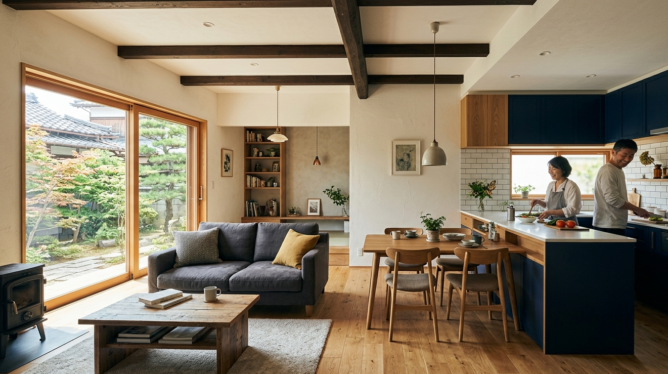 リフォーム後のモダンで温かみのあるLDK