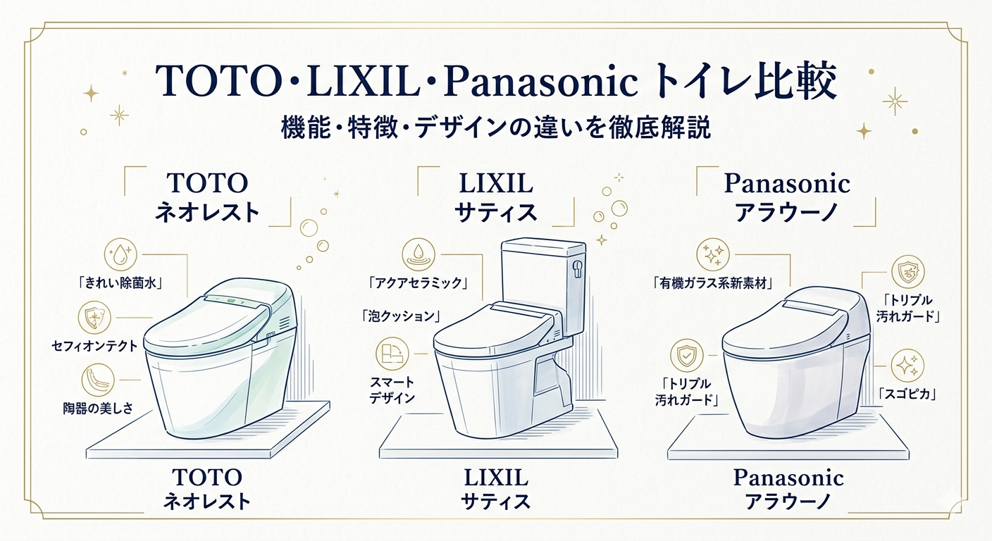 TOTO・LIXIL・Panasonicのトイレ比較